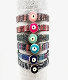 Bangle Cotton Stripe Red Gold with Magenta Evil Eye Charm