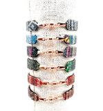 Bangle Cotton Stripe Multi Jewel Tone Paradise with Aqua Evil Eye Charm
