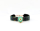 Bangle Cotton Stripe Multi Jewel Tone Paradise with Aqua Evil Eye Charm