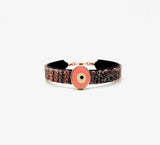 Bangle Cotton Stripe Bordeaux with Pink Evil Eye Charm