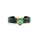 Bangle Cotton Stripe Multi Jewel Tone Paradise with Aqua Evil Eye Charm