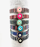 Bangle Cotton Multi Stripe with Clear Moonlight & Turquoise Evil Eye Charm