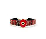 Bangle Cotton Stripe Red Gold with Magenta Evil Eye Charm