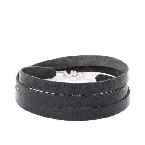 Black Leather Wrap ~ Silver Clasp
