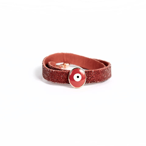 Double Bangle Cherry Antique Pink with Evil Eye Charm